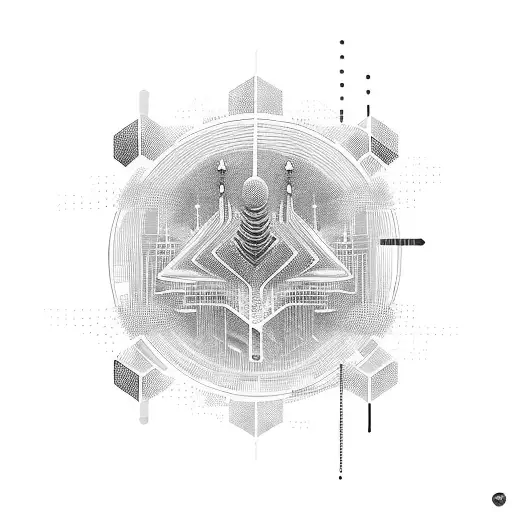 A futuristic cityscape with soundwaves flowing through the streets tattoo design idea