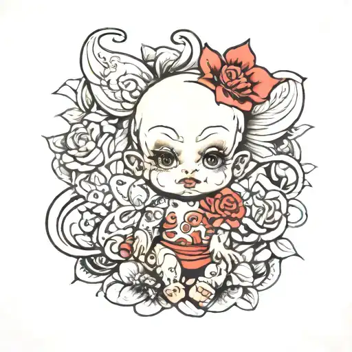 kewpie doll with tattoos based tattoo design idea