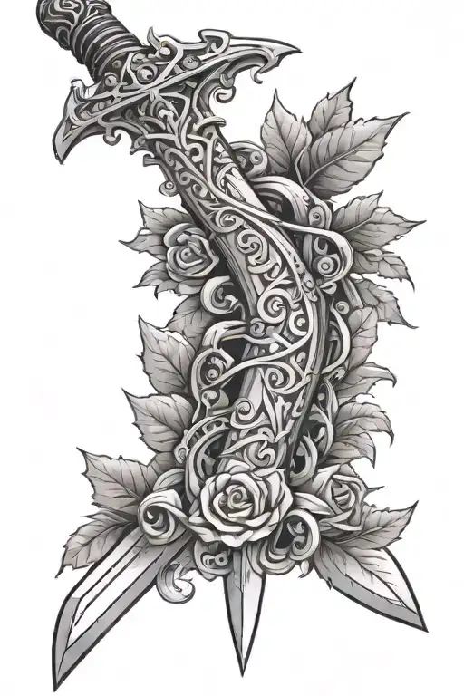 sword with vines wrapped tattoo design idea