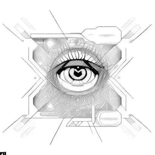 eye and engineering tattoo design idea