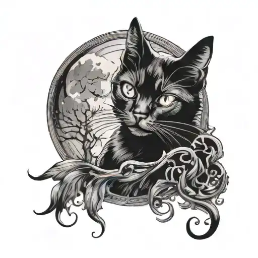 black cat and a full moon gothic style tattoo design idea