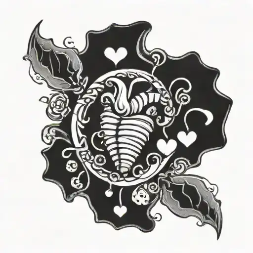 worm with teeth and hearts tattoo design idea