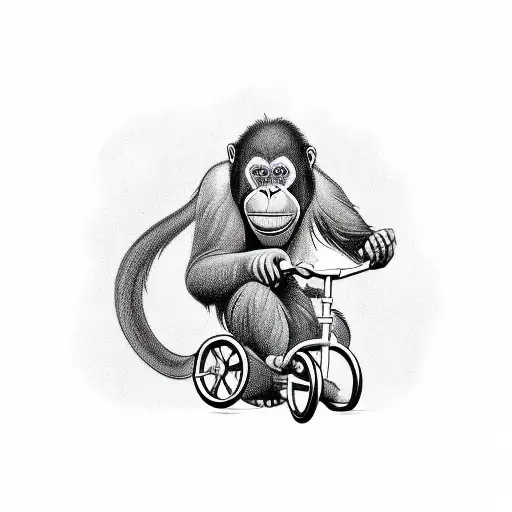 orangutan riding a tricycle tattoo design idea