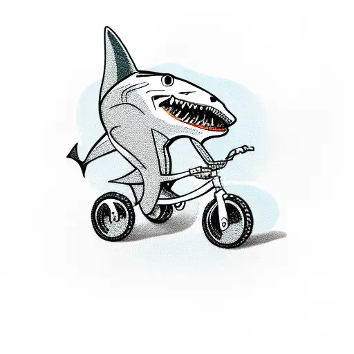 shark riding a tricycle tattoo design idea