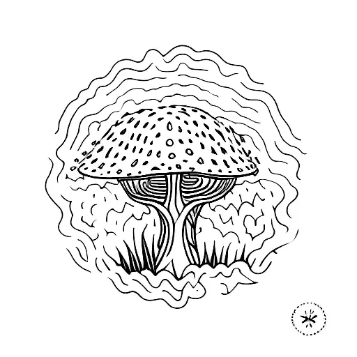 Skating in a psychedelic mushroom forest tattoo design idea