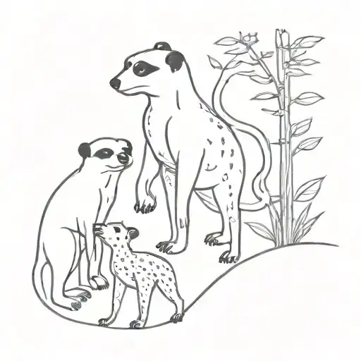 Meerkat panda frog and giraffe all walking in the jungle  tattoo design idea