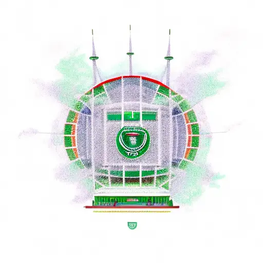 A new-school design of a palmeiras stadium with vibrant green colors and a clock tower tattoo design idea