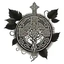 celtic cross, vegvisir and tree of life syringe and eye tattoo design idea