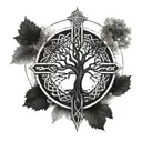 celtic cross, vegvisir and tree of life syringe and eye tattoo design idea