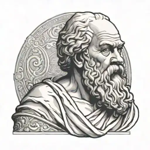 A portrait of the Greek philosopher Socrates, blending traditional drawing with modern tattoo design elements tattoo design idea