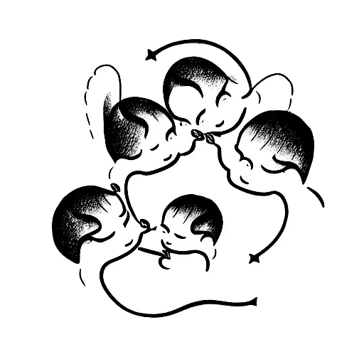 miscarriage: 4 angel babies surrounding two babies tattoo design idea