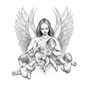 miscarriage: 4 angel babies surrounding two babies tattoo design idea