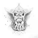 miscarriage: 4 angel babies surrounding two babies tattoo design idea