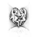 miscarriage: 4 angel babies surrounding two babies tattoo design idea