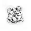 miscarriage: 4 angel babies surrounding two babies tattoo design idea