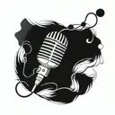 A microphone intertwined with coffee beans and music notes in a blackwork design tattoo design idea