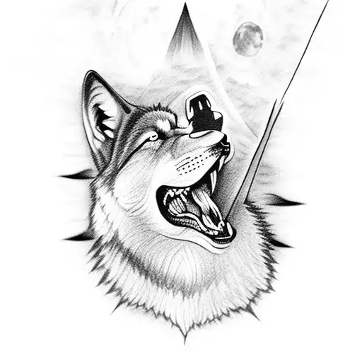 A wolf howling at a full moon, with a guitar incorporated into the design tattoo design idea
