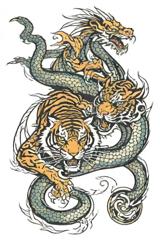 tiger fighting dragon ying yang tattoo design idea