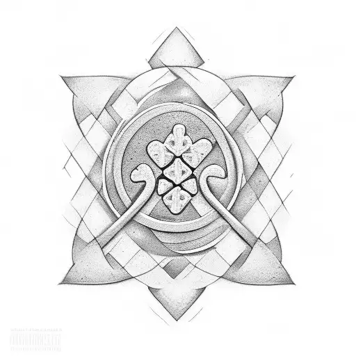 A minimalist geometric design incorporating shamrocks and the number 222 in a subtle and stylish way tattoo design idea