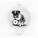 A whimsical design featuring a playful boxer dog chasing after a ball, with the number 222 hidden in the background tattoo design idea