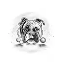 A whimsical design featuring a playful boxer dog chasing after a ball, with the number 222 hidden in the background tattoo design idea