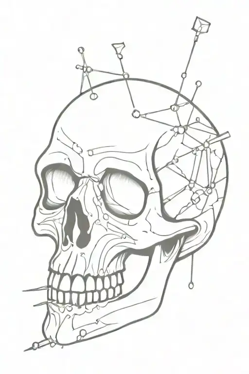 skull with pins in head and open mouth tattoo design idea