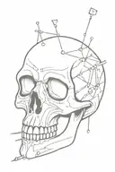 skull with pins in head and open mouth tattoo design idea