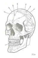 skull with pins in head and open mouth tattoo design idea