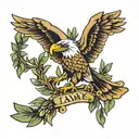 roman eagle with olive branch with text I am the Bird of hermes tattoo design idea