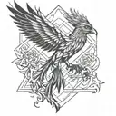 I am the bird of hermes - Phoenix rising from the ashes tattoo design idea