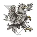roman eagle with olive branch with text I am the Bird of hermes tattoo design idea