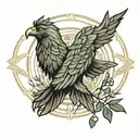 roman eagle with olive branch with text I am the Bird of hermes tattoo design idea