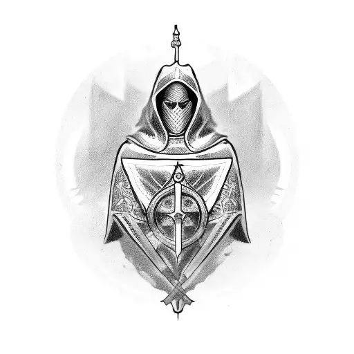 A powerful and mysterious woman in a knight templar armor tattoo design idea