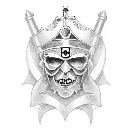 A mafia boss wearing a crown with the emblem of the Knights Templar tattoo design idea