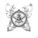 A professional driver's steering wheel adorned with the symbols of the Masonic and Costa Nostra tattoo design idea