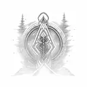 A healer's staff or caduceus leaning against a rock or a tree, partially illuminated by the light from the shield tattoo design idea