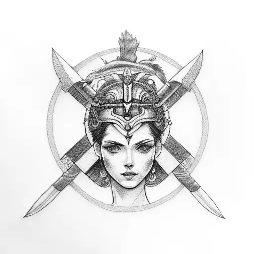 athena goddess side with a spear tattoo design idea