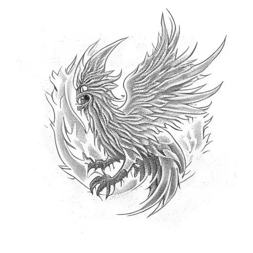 A phoenix engulfed in flames, representing the rebirth from famine tattoo design idea