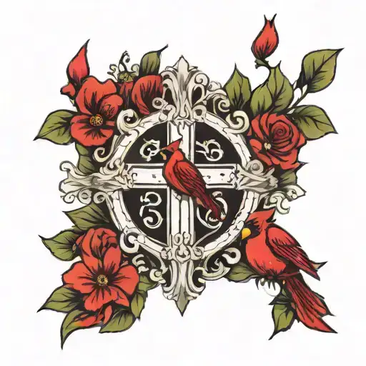 Half an arm sleeve with a cross and Cardinals on it  tattoo design idea