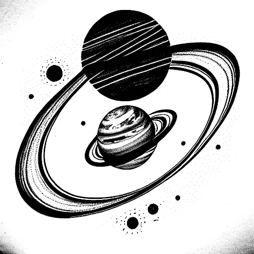 Pulsar map with solar system , cassini , James Webb Space telescope and planets and blackhole tattoo design idea