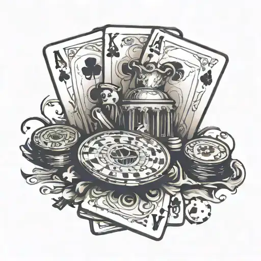 A poker hand with each card representing a different part of the Constitution tattoo design idea