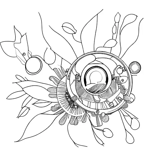 A microscope with nature elements like flowers and trees inside the lens tattoo design idea