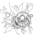 A microscope with nature elements like flowers and trees inside the lens tattoo design idea