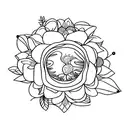 A microscope with nature elements like flowers and trees inside the lens tattoo design idea