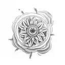 A microscope with nature elements like flowers and trees inside the lens tattoo design idea