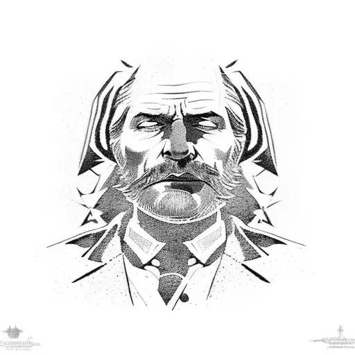 A scene from Red Dead Redemption 2 in dotwork style tattoo design idea