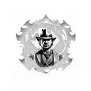 A scene from Red Dead Redemption 2 in dotwork style tattoo design idea