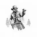 A scene from Red Dead Redemption 2 in dotwork style tattoo design idea