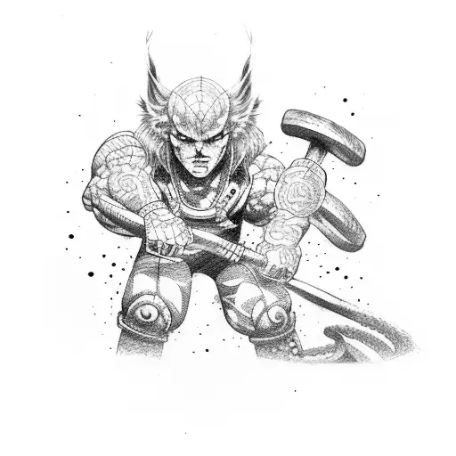 Anime character performing a deadlift tattoo design idea