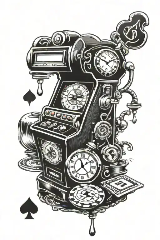 slot machine, melting clock, poker, luck tattoo design idea